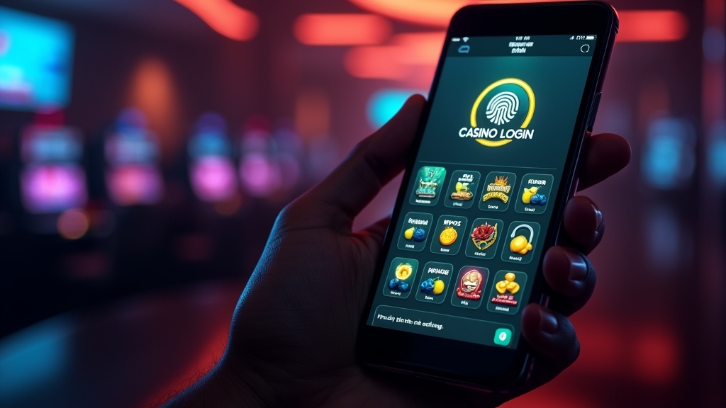 Smartphone displaying a secure casino app interface with neon accents