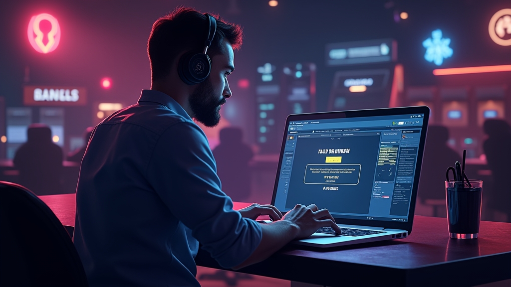 Player checking a failed casino deposit and withdrawal issue on a laptop